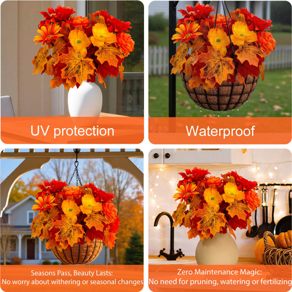 Fall Artificial Real Touch Sunflower Poppy Bouquet  2 Bundles  - 13"
