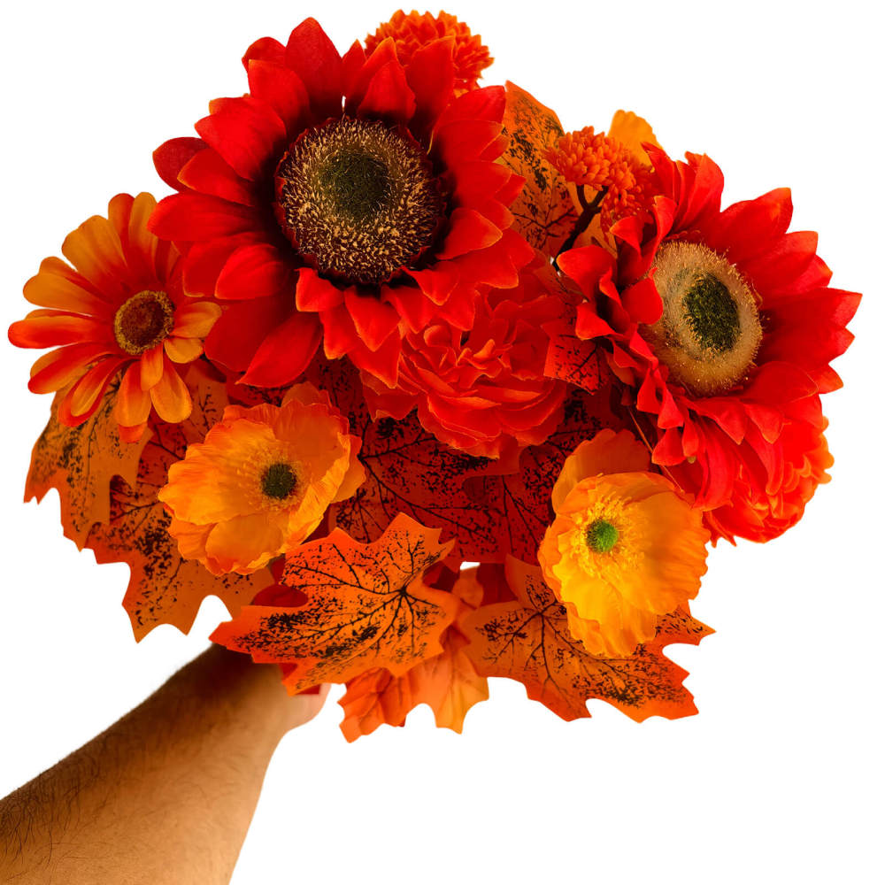 Fall Artificial Real Touch Sunflower Poppy Bouquet  2 Bundles  - 13"