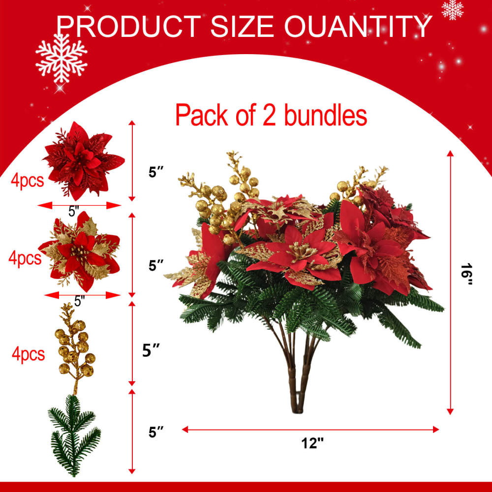 Glitter Christmas Poinsettia Bouquet -16"