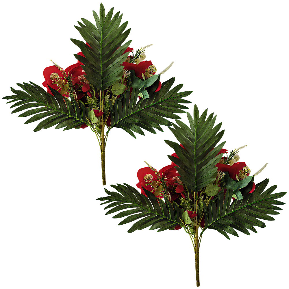 Velvet Poinsettia Bouquet - 2-Pack (22 Stems) Artificial Christmas Flowers with Roses & Mums for Holiday, Xmas, Wedding Decor