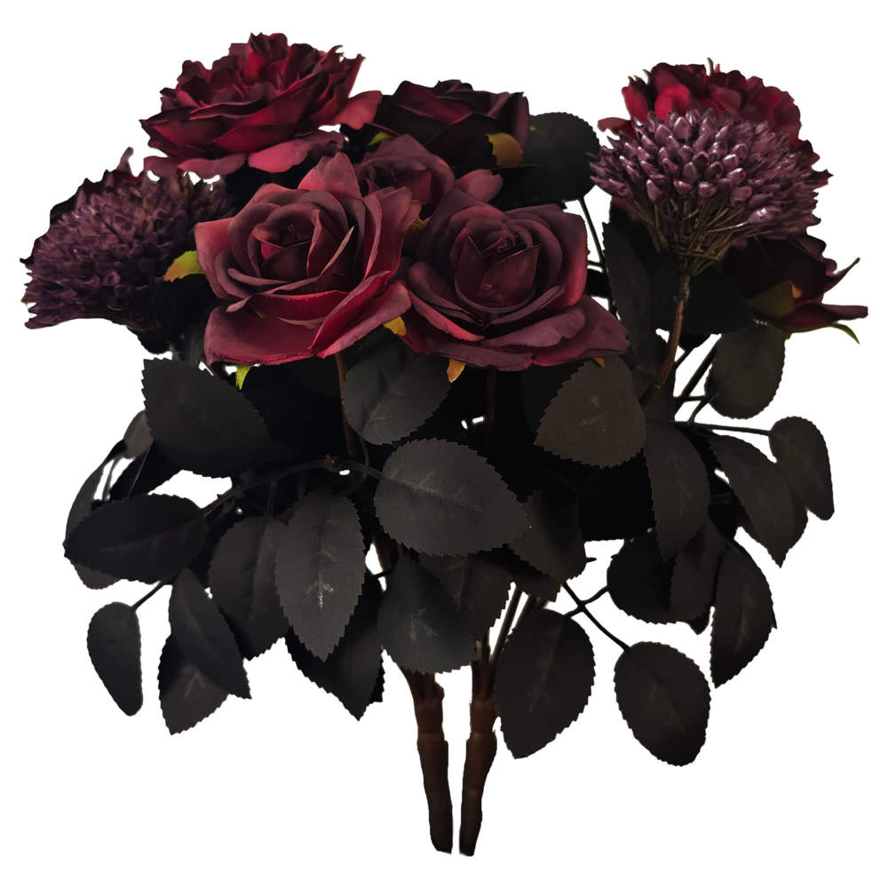 2 Pack Halloween Black Purple Artificial Roses Grave Party Decor-14"