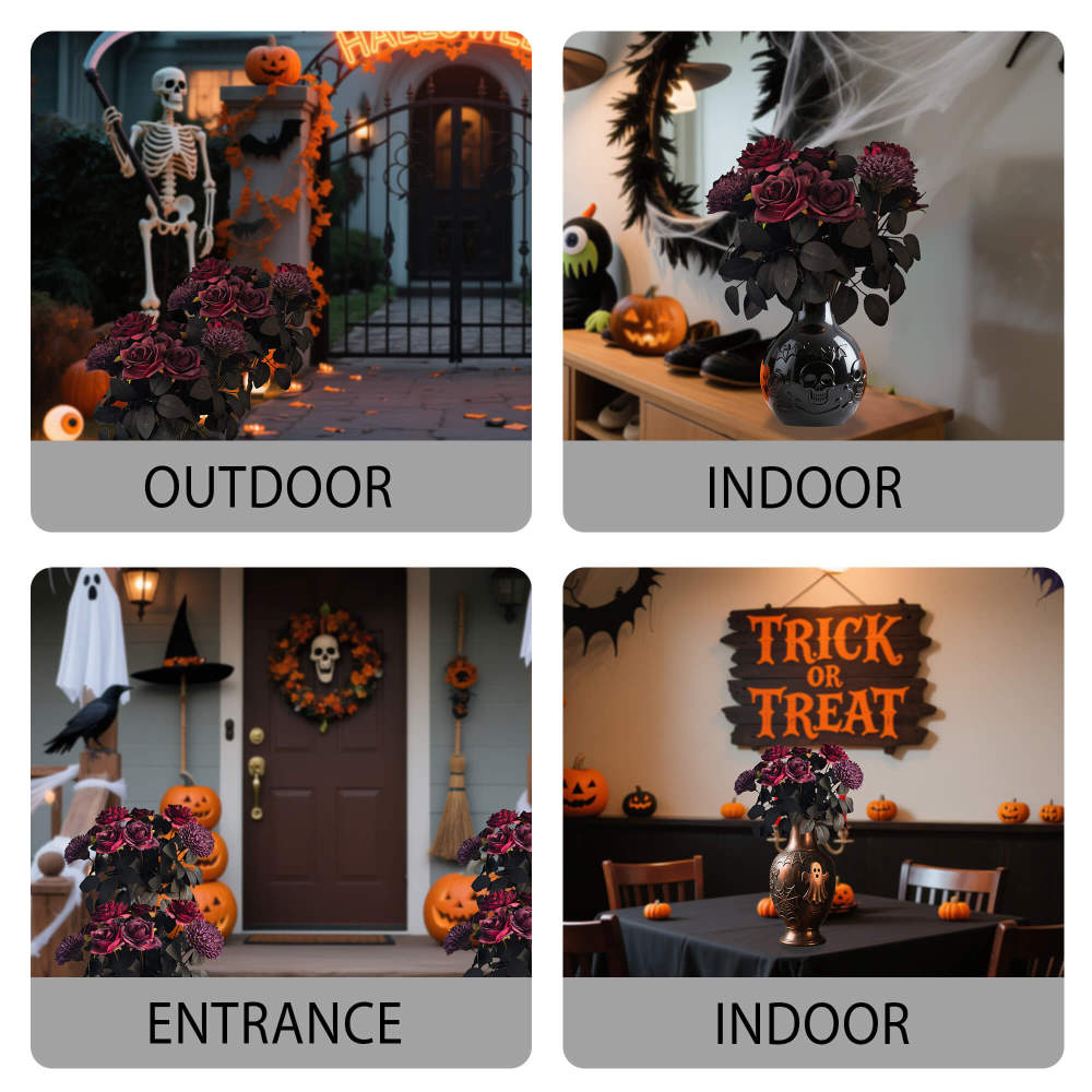 2 Pack Halloween Black Purple Artificial Roses Grave Party Decor-14"