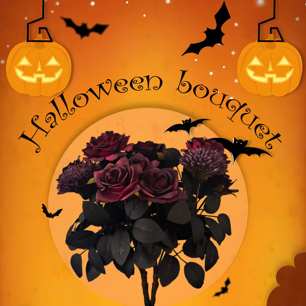 2 Pack Halloween Black Purple Artificial Roses Grave Party Decor-14"