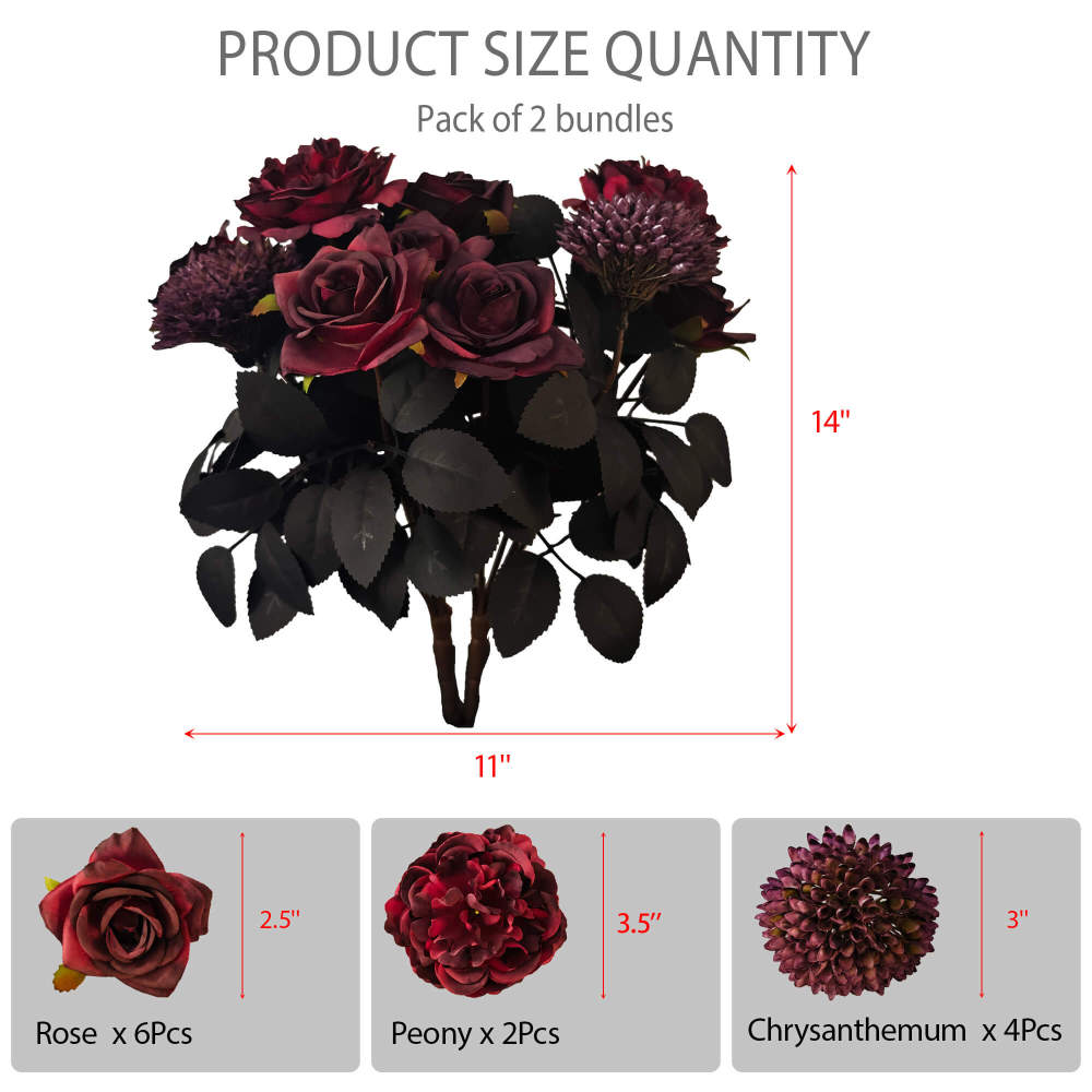 2 Pack Halloween Black Purple Artificial Roses Grave Party Decor-14"