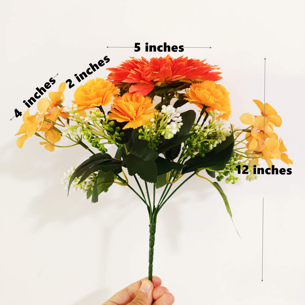 Artificial Orange Bush Fall Bouquet -Chrysanthemum, Carnations  Crabapple-12"