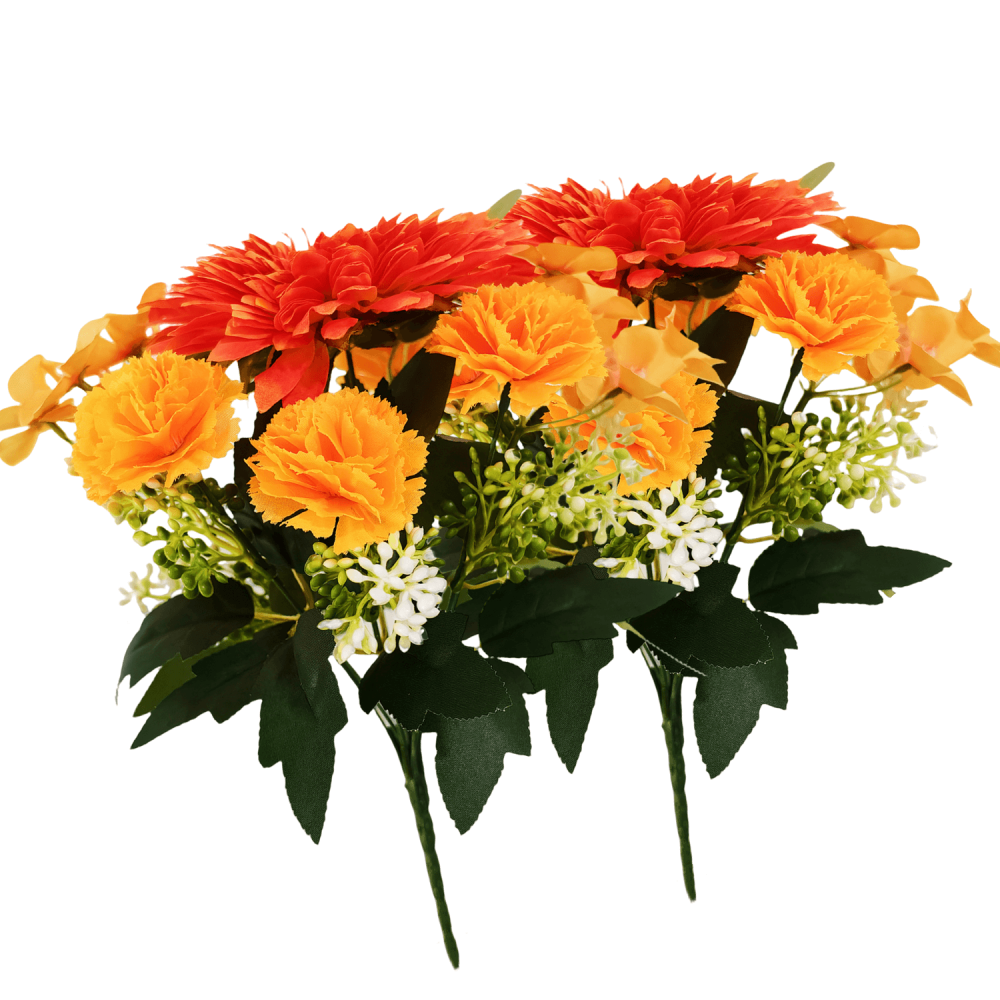Artificial Orange Bush Fall Bouquet -Chrysanthemum, Carnations  Crabapple-12"
