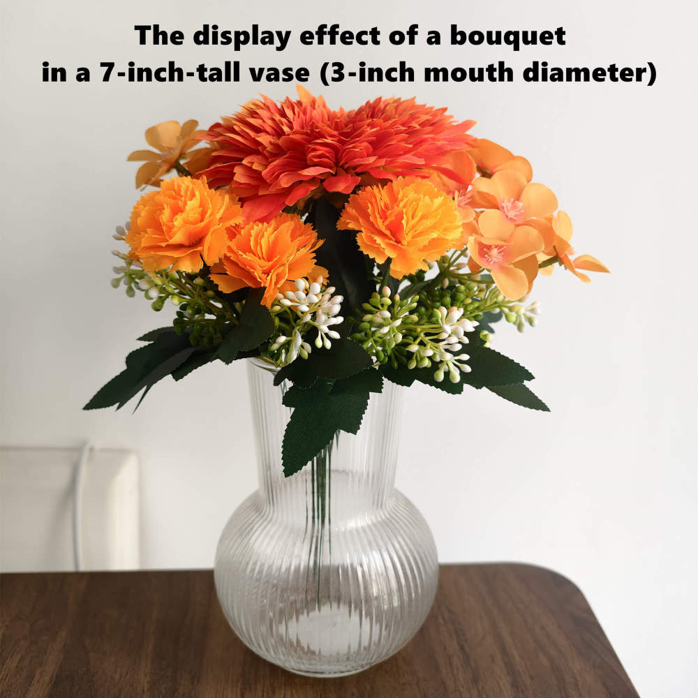 Artificial Orange Bush Fall Bouquet -Chrysanthemum, Carnations  Crabapple-12"