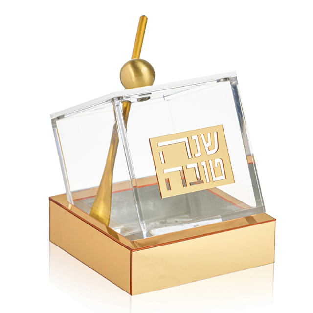 Acrylic Tilt Honey Dish with Gold Base,Acrylic Tilt Honey Dish with Gold Base – Modern Rosh Hashanah Table Decor