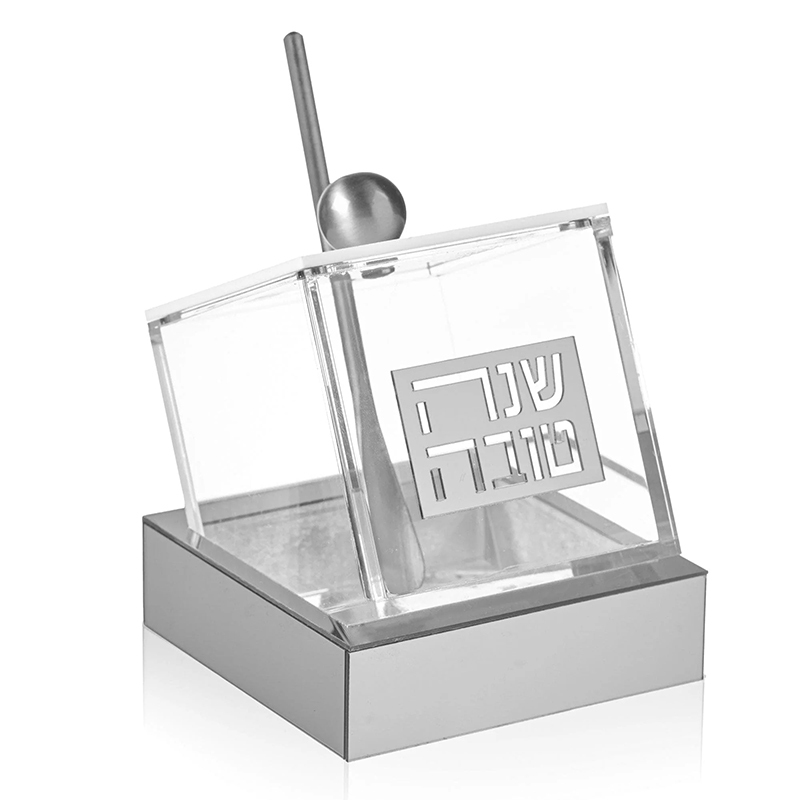 Acrylic Tilt Honey Dish with Gold Base,Acrylic Tilt Honey Dish with Gold Base – Modern Rosh Hashanah Table Decor