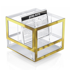 Gold Silverware Caddy Bencher Set,Shabbat Silverware Caddy - Gold Lucite Silverware Caddy with Bencher Cards