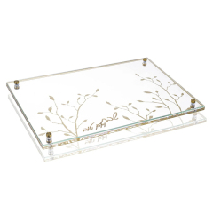 Leaf Print Shabbat Lucite Challah Board,Leaf Print Shabbat Lucite Challah Board - Challah Board with Tempered Glass