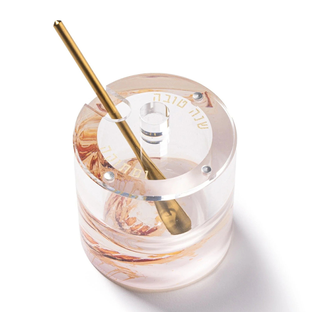 Painted Lucite Honey Dish,Painted Honey Dish - Round Lucite Honey Jar