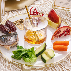 Round Acrylic Simanim Tray with Honey Dish,Round Acrylic Simanim Tray with Honey Dish - Rosh Hashanah Seder Table