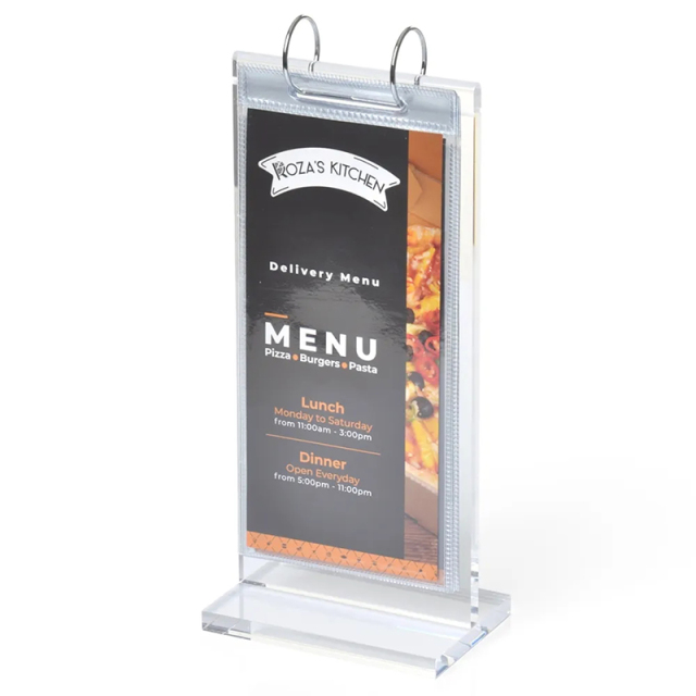 Acrylic Flip Menu Stand with Binder Rings,Acrylic Flip Menu Stand with Binder Rings - Tabletop Double-Sided Menu Display Holder