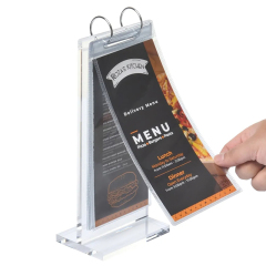 Acrylic Flip Menu Stand with Binder Rings,Acrylic Flip Menu Stand with Binder Rings - Tabletop Double-Sided Menu Display Holder