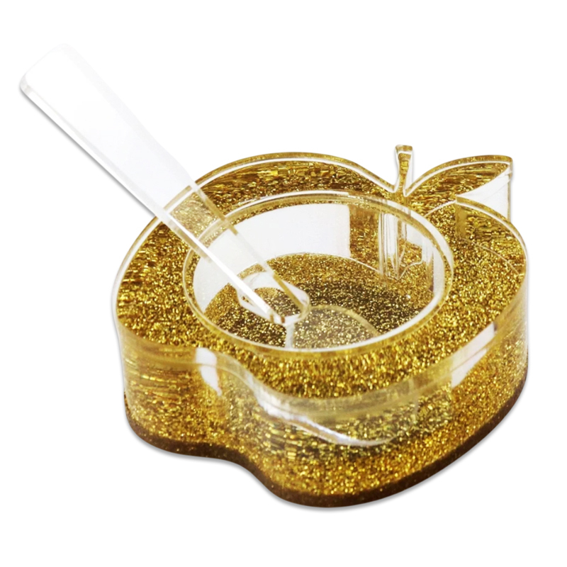 Gold Glitter Acrylic Honey Dish,Gold Glitter Acrylic Honey Dish – Apple-Shaped Honey Bowl with Spoon
