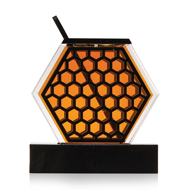 Honeycomb Lucite Honey Dish with Magnetic Cover & Spoon,Honeycomb Lucite Honey Dish with Spoon | Judaica Rosh Hashanah Honey Dish