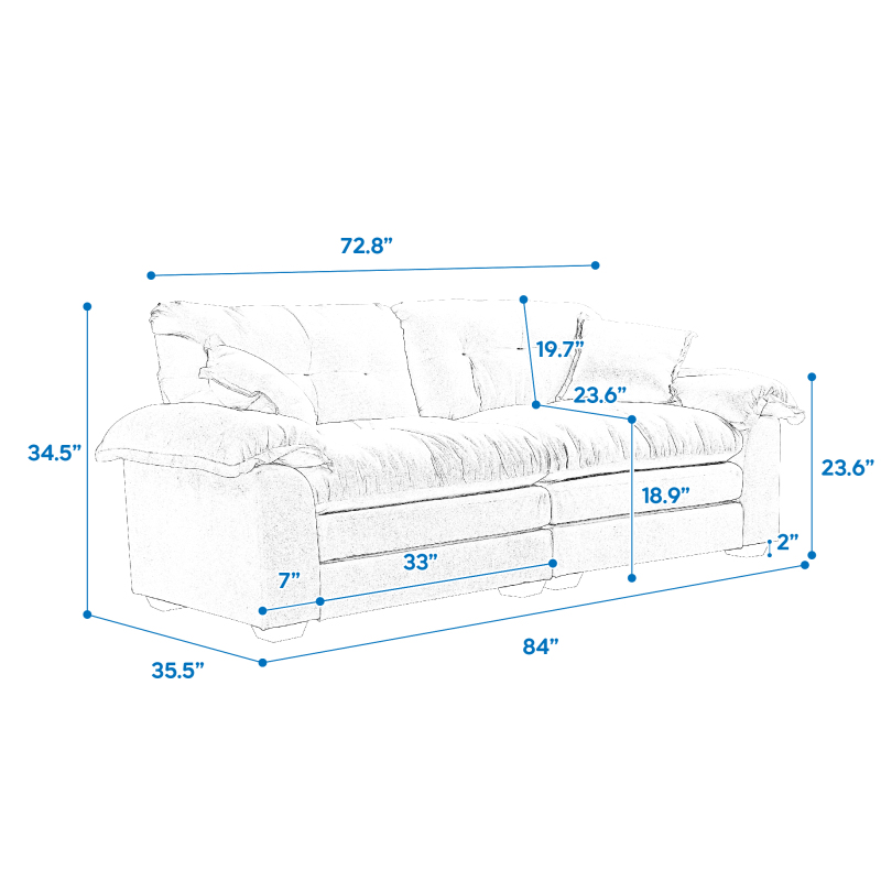 84" Chenille Sofa Small Sofa Loveseat Deep Seat Sofa Couch with 2 Throw Pillows & Memory Foam for Living Room Apartment Office Lounge-Grey
