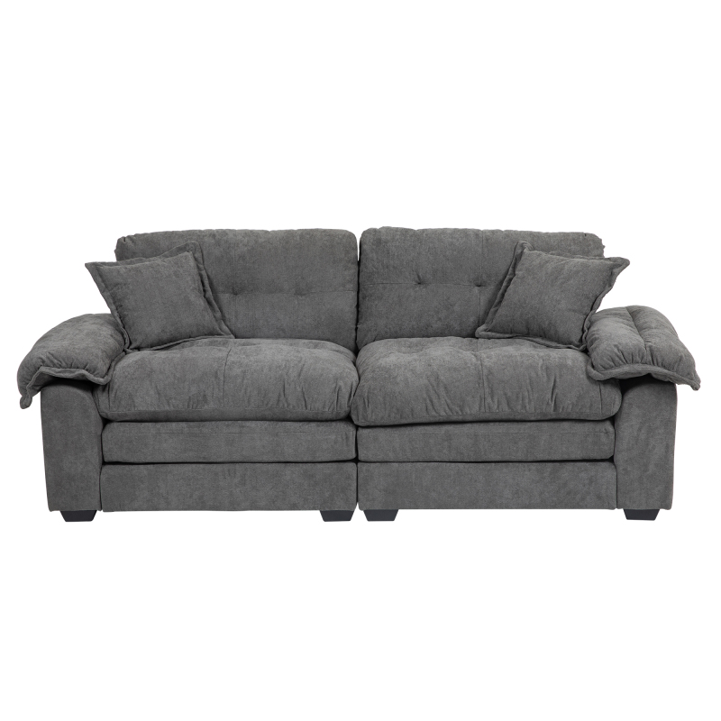 84" Chenille Sofa Small Sofa Loveseat Deep Seat Sofa Couch with 2 Throw Pillows & Memory Foam for Living Room Apartment Office Lounge-Grey