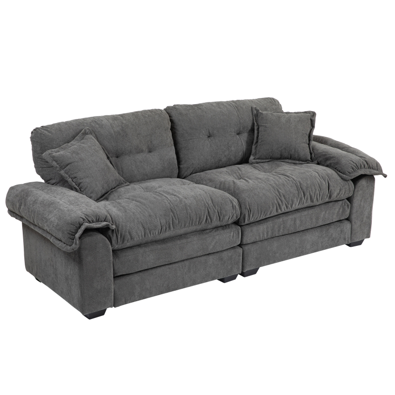 84" Chenille Sofa Small Sofa Loveseat Deep Seat Sofa Couch with 2 Throw Pillows & Memory Foam for Living Room Apartment Office Lounge-Grey