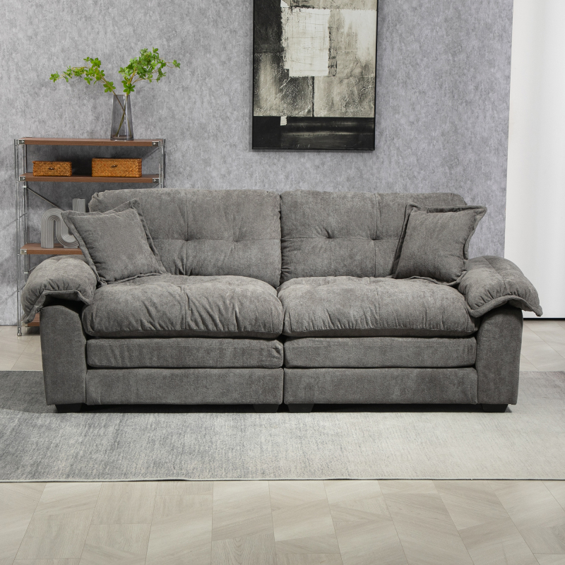 84" Chenille Sofa Small Sofa Loveseat Deep Seat Sofa Couch with 2 Throw Pillows & Memory Foam for Living Room Apartment Office Lounge-Grey