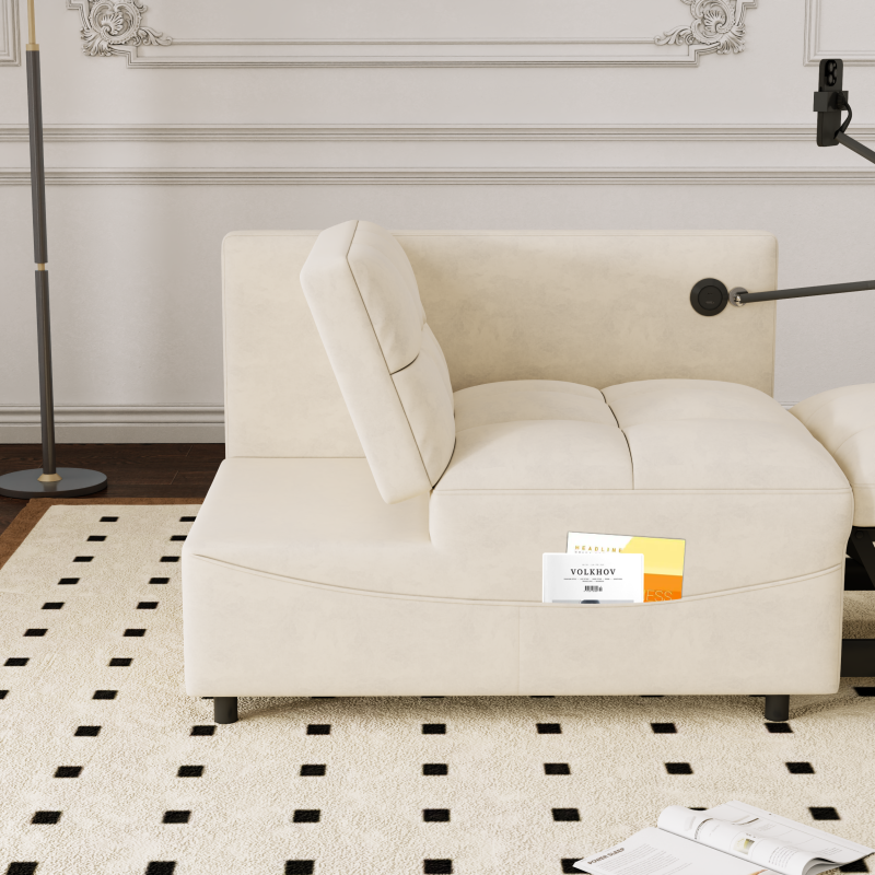 1 versatile foldable sofa bed in 3 lengths,  modern sofa sofa sofa velvet pull-out bed, loveseat sofa adjustable back and with USB port and swivel phone stand,BEIGE