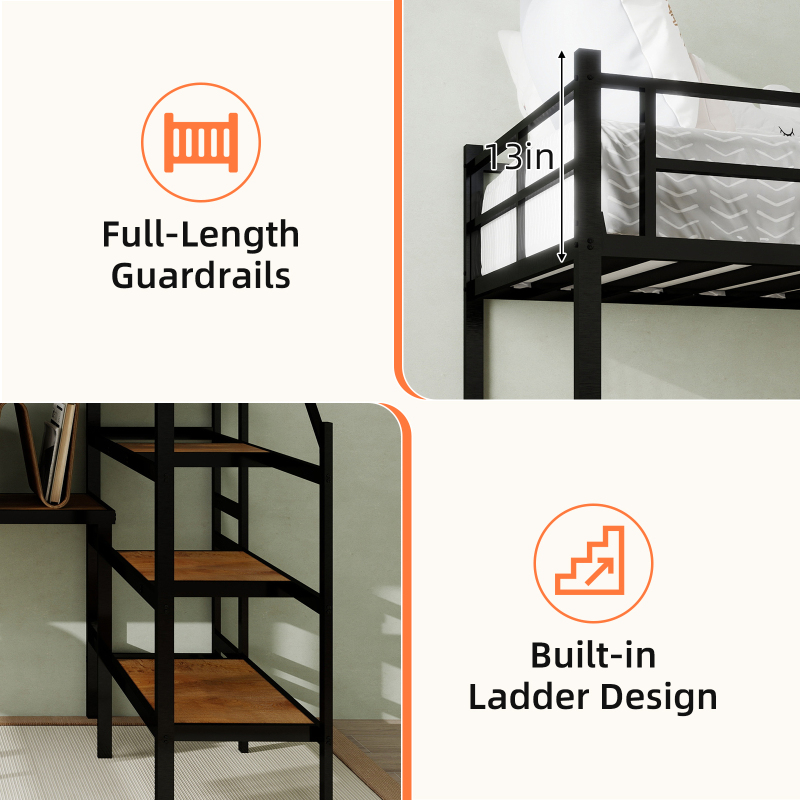 Loft bed with L-shaped desk