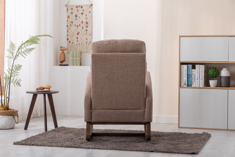 Rocking Chair, Modern Glider Chair, Recliner Armchair with Wood Legs and Side Pocket, Nursery Rocking Accent Chair with High Back for Living Room Bedroom (Camel linen)