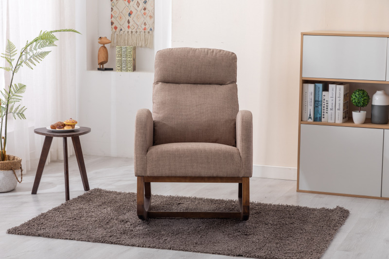 Rocking Chair, Modern Glider Chair, Recliner Armchair with Wood Legs and Side Pocket, Nursery Rocking Accent Chair with High Back for Living Room Bedroom (Camel linen)