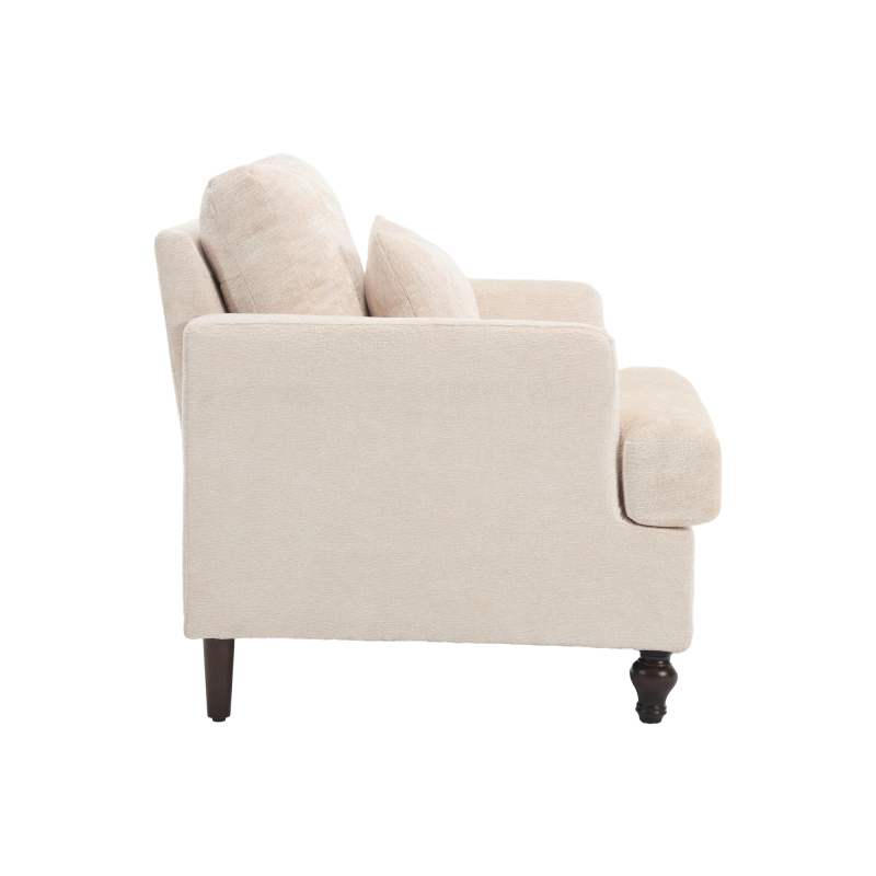 Wood Frame Armchair,  Modern Accent Chair Lounge Chair for Living Room,Tufted Club Chair, Mid Century Modern Arm Chairs with Studded, Solid Wood Frame, for Bedroom, Reading(Beige Chenille)