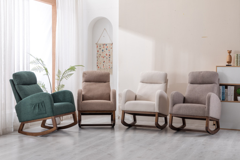 Rocking Chair, Modern Glider Chair, Recliner Armchair with Wood Legs and Side Pocket, Nursery Rocking Accent Chair with High Back for Living Room Bedroom (Camel linen)