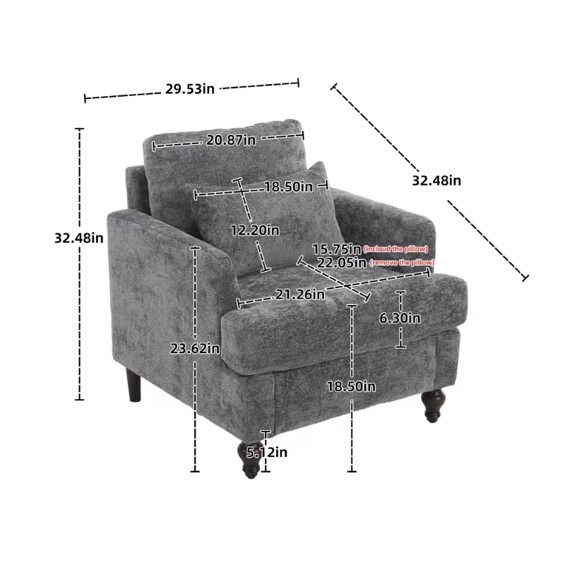 Wood Frame Armchair,  Modern Accent Chair Lounge Chair for Living Room,Tufted Club Chair, Mid Century Modern Arm Chairs with Studded, Solid Wood Frame, for Bedroom, Reading (Gray Chenille)