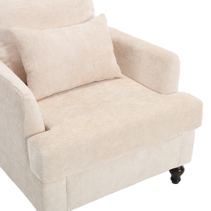 Wood Frame Armchair,  Modern Accent Chair Lounge Chair for Living Room,Tufted Club Chair, Mid Century Modern Arm Chairs with Studded, Solid Wood Frame, for Bedroom, Reading(Beige Chenille)