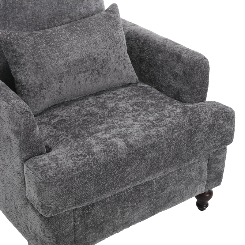 Wood Frame Armchair,  Modern Accent Chair Lounge Chair for Living Room,Tufted Club Chair, Mid Century Modern Arm Chairs with Studded, Solid Wood Frame, for Bedroom, Reading (Gray Chenille)