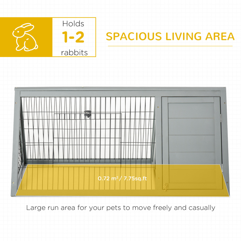PawHut 46" x 24" Wooden A-Frame Outdoor Rabbit Cage Small Animal Hutch with Outside Run & Ventilating Wire, Grey