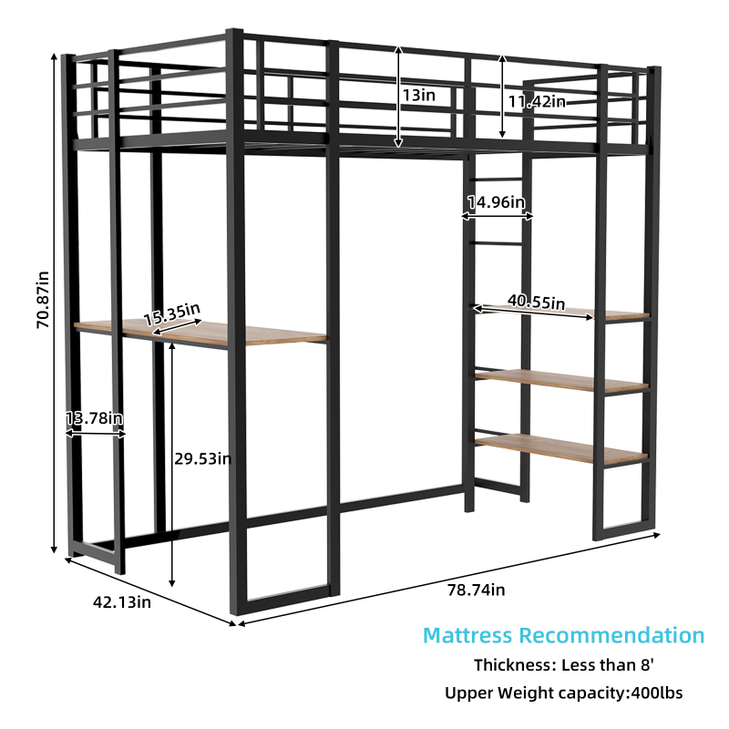 Iron frame bed with bed and table