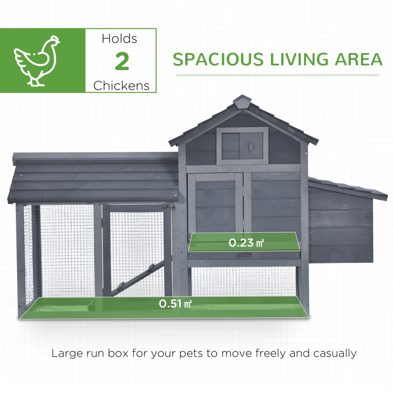 PawHut 59" Small Wooden Chicken coop Hen House Poultry Cage for Outdoor Backyard with 2 Doors, Nesting Box and Removable Tray, Gray