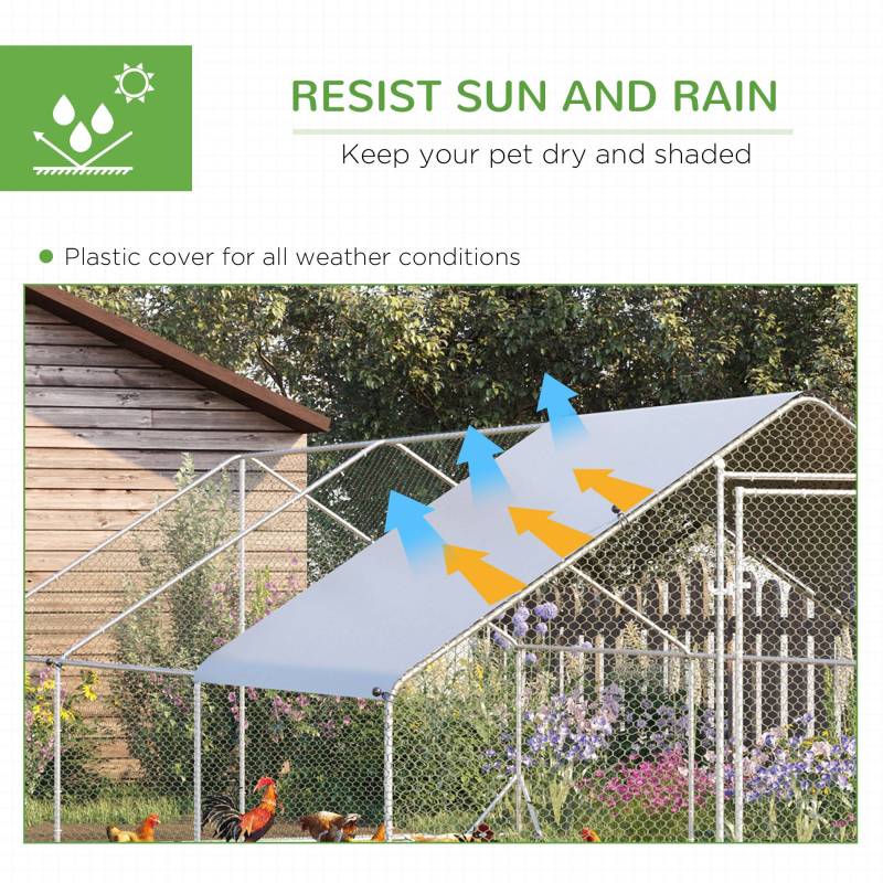 PawHut Large Chicken Coop Metal Chicken Run with Waterproof and Anti-UV Cover, Spire Shaped Walk in Fence Cage Hen House for Outdoor and Yard Farm Use, 1" Tube Diameter, 9.8' x 19.7' x 6.6'