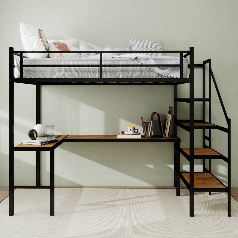 Loft bed with L-shaped desk