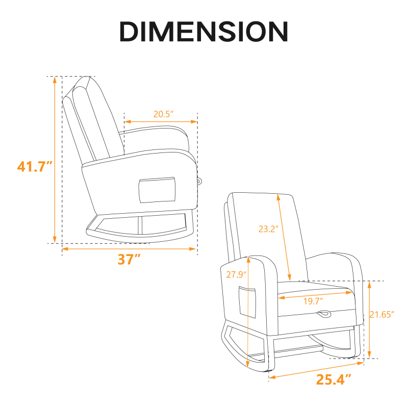 25.4"W Rocking Chair for Nursery, High Back Glider Chair with Retractable Footrest, Side Pocket, Rocking Accent Armchair with Rubber Wood Legs for Living Room/Bedroom.Light Gray