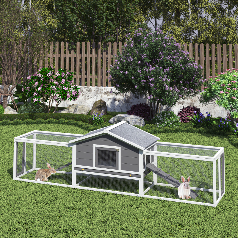 2-Story Large Wooden Rabbit Hutch Pet House with Ramps, Lockable Doors, Run Area and Asphalt Roof for Outdoor Use,Easy to Assemble and Durable with  Cleaning Tray and Waterproof Roof