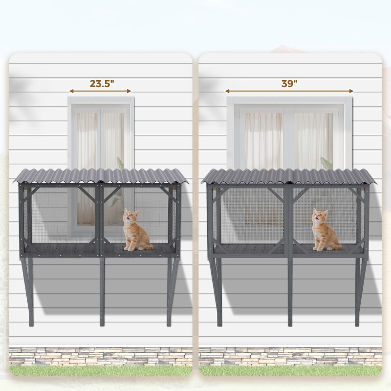Cat Window Box, 43.3" Catio Outdoor Cat Enclosure with Bug Proof Net for Sunbathing, Napping & Viewing, Window Perch for Large Indoor Cats - All Weather Use, Cat Cage