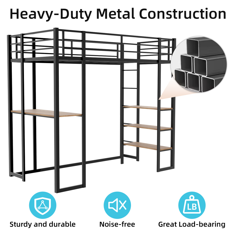 Iron frame bed with bed and table