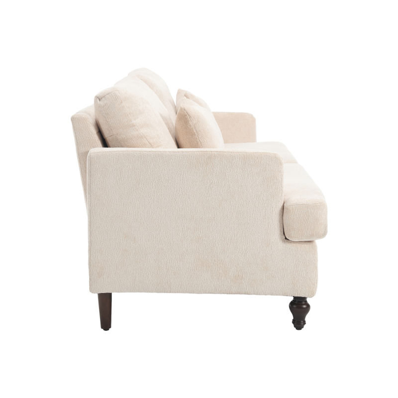 Mid Century Modern chenille Fabric Loveseat sofa, 2-Seat Upholstered Loveseat Sofa Modern Couch for Living Room,Brown wood feet sofa for Bedroom, Reading (Beige Chenille)