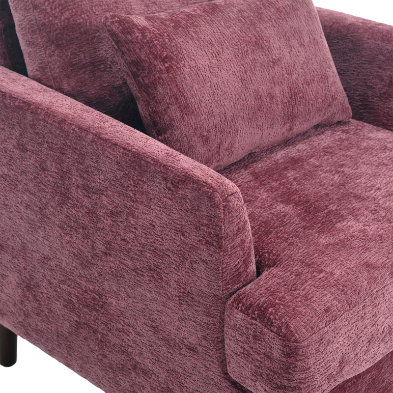 Wood Frame Armchair,  Modern Accent Chair Lounge Chair for Living Room,Tufted Club Chair, Mid Century Modern Arm Chairs with Studded, Solid Wood Frame, for Bedroom, Reading(Wine red Chenille)