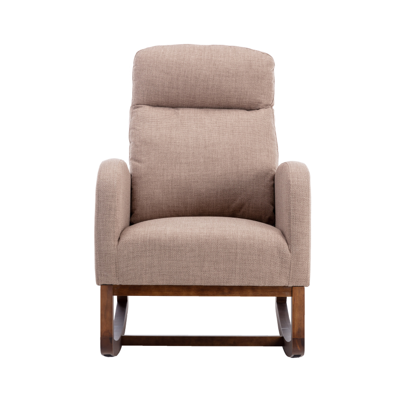 Rocking Chair, Modern Glider Chair, Recliner Armchair with Wood Legs and Side Pocket, Nursery Rocking Accent Chair with High Back for Living Room Bedroom (Camel linen)