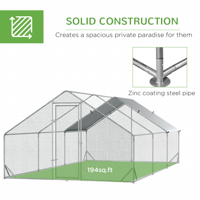 PawHut Large Chicken Coop Metal Chicken Run with Waterproof and Anti-UV Cover, Spire Shaped Walk in Fence Cage Hen House for Outdoor and Yard Farm Use, 1" Tube Diameter, 9.8' x 19.7' x 6.6'
