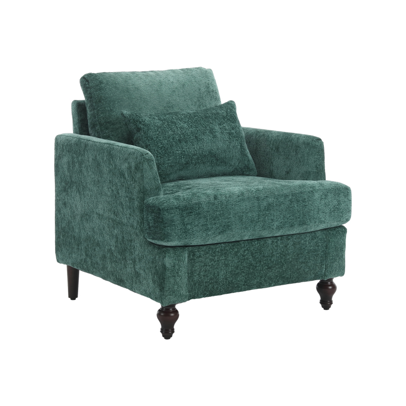 Wood Frame Armchair,  Modern Accent Chair Lounge Chair for Living Room,Tufted Club Chair, Mid Century Modern Arm Chairs with Studded, Solid Wood Frame, for Bedroom, Reading (Emerald Chenille)