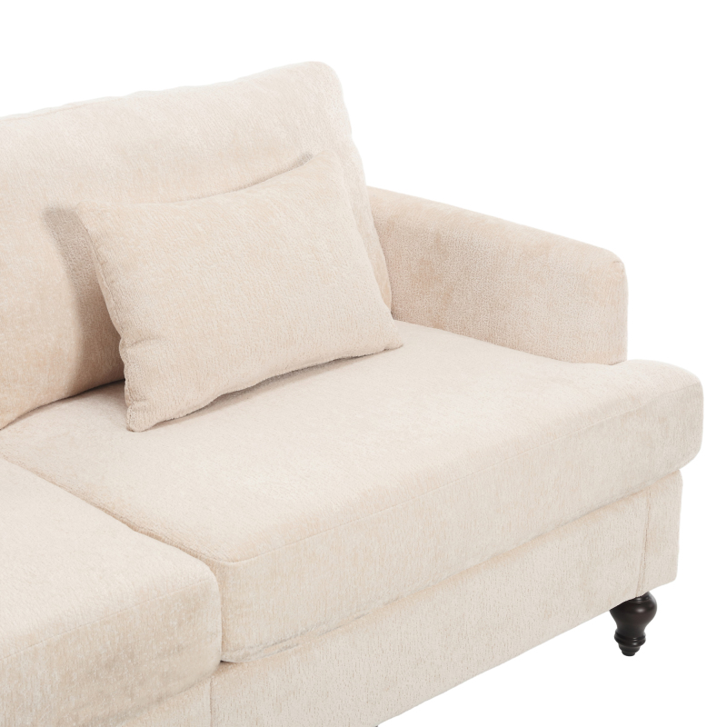 Mid Century Modern chenille Fabric Loveseat sofa, 2-Seat Upholstered Loveseat Sofa Modern Couch for Living Room,Brown wood feet sofa for Bedroom, Reading (Beige Chenille)
