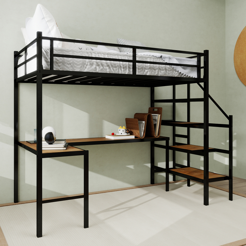 Loft bed with L-shaped desk